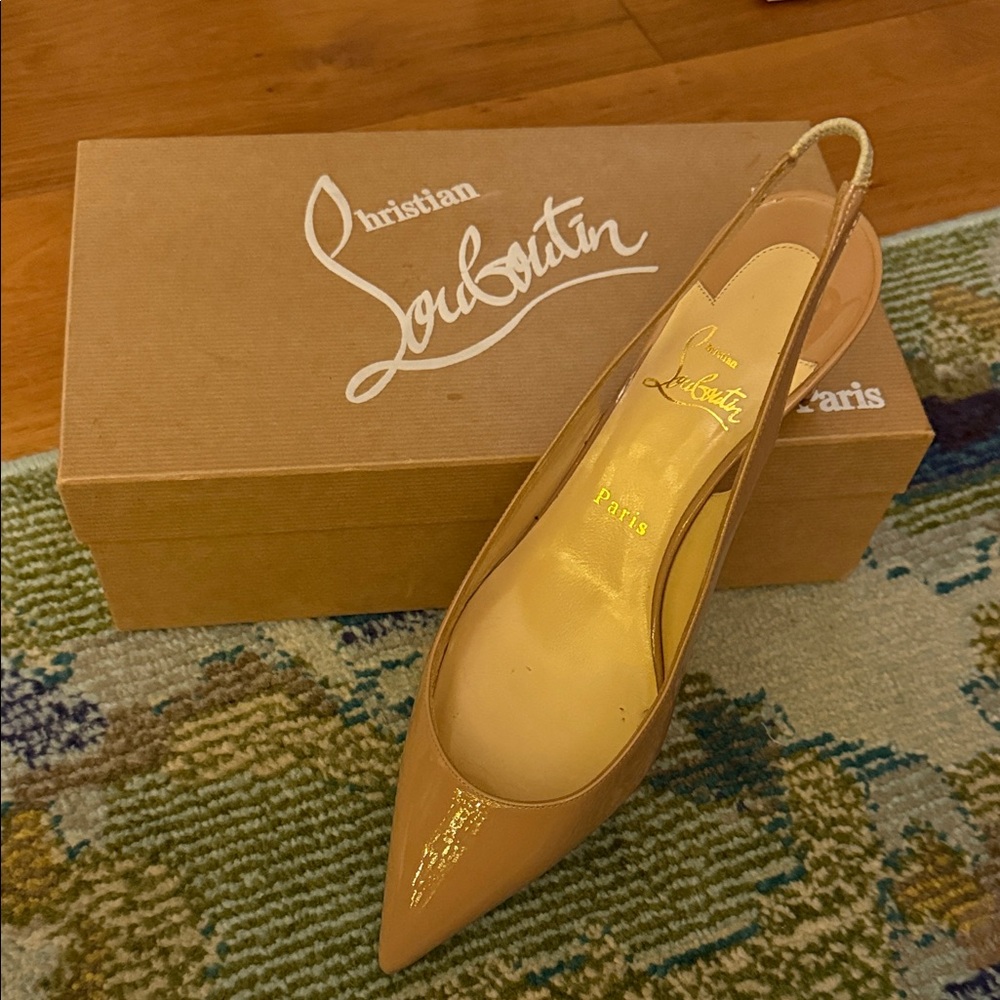 Christian Louboutin Nude Patent Leather Slingback Heels